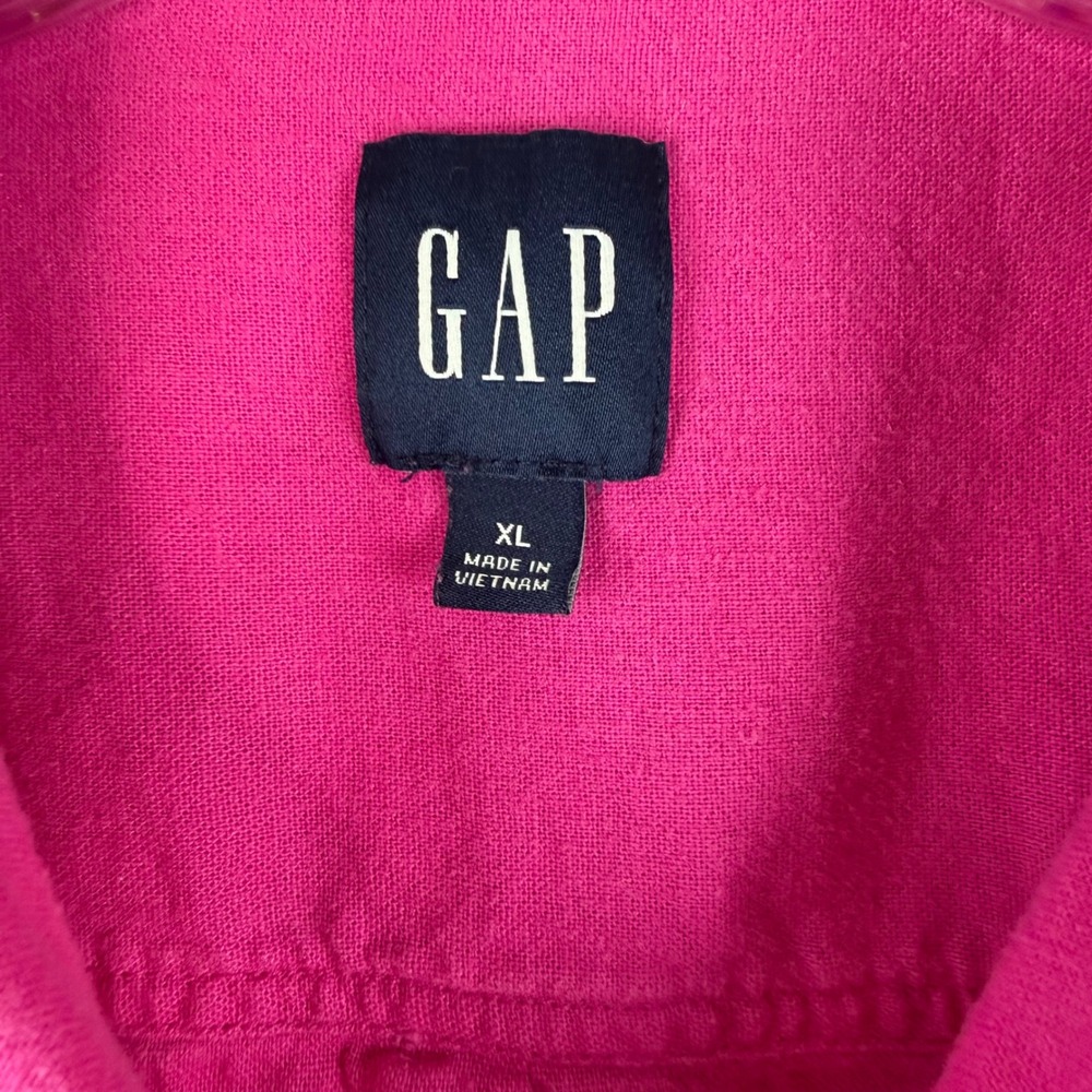 Gap Women XL Hot Pink Linen Rayon Blend Button Down Shirt Long Sleeve Dopamine - Picture 3 of 4